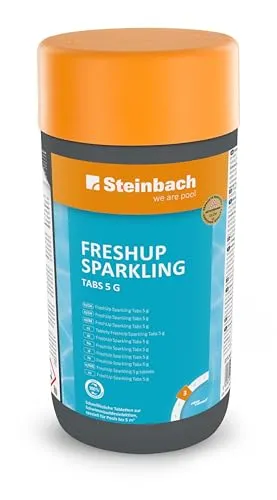 Steinbach Poolpflege FreshUp Sparkling Tabs 5 g - 0757001TV00-1 kg - Schnelllösliche Chlortabletten für Pools bis 5 m³ - Gegen Algen, Pilze & Trübungen - Für Erstdosierung & Dauerdosierung
