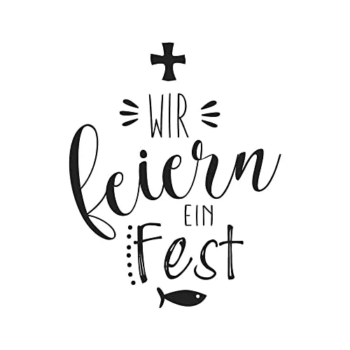 Rayher Hobby 29115000 Holzstempel Wir Feiern Fest, 6 x 7 cm, Textstempel für Einladungen bei Hochzeit, Taufe, Kommunion, Konfirmation, Butterer Schrift-Stempel, Braun