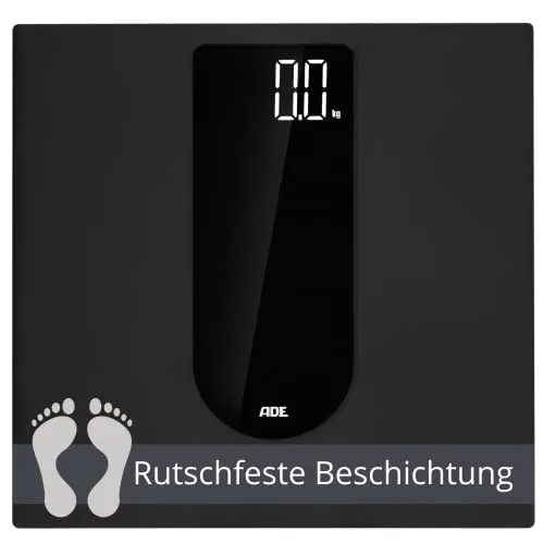ADE Digitale Personenwaage BE2102 Allegra - Digitale Personenwaage mit großem LED-Display, präzise wiegt bis 180 kg in 100 g Schritten, rutschfeste Sicherheitsglas-Oberfläche für sicheren Stand.