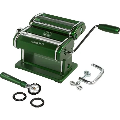 Marcato ATLAS 150 VERDE Nudelmaschine - Hochwertige Nudelmaschine in Grün, ideal für die Zubereitung frischer Pasta zu Hause. Inklusive Pasta-Wheel für perfekte Teigformen.