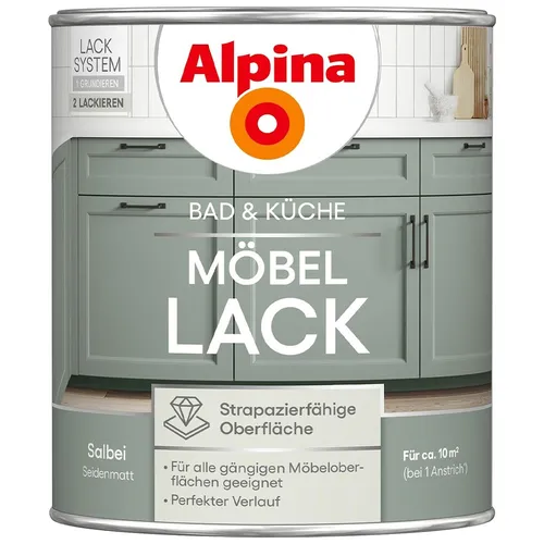 Alpina Möbellack für Küche & Badezimmer Salbei 750 ml - Hochwertiger Möbellack in Salbei, ideal für Küchen und Badezimmer. Wasserabweisend und langlebig für einen perfekten Schutz Ihrer Möbel.