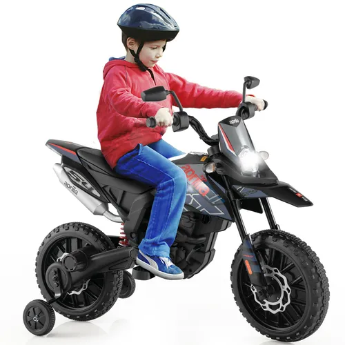 COSTWAY Aprilia Elektro Motorrad Kinder, 12V Kindermotorrad mit Stützrädern & Musik & Scheinwerfer, für Kinder 3 - 8 Jahren (Blau)