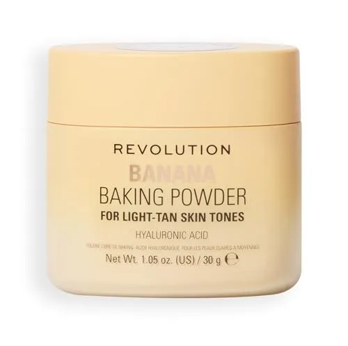 Revolution Loose Baking Powder – Make-up Fixierpuder mit Leuchtkraft, absorbiert Glanz & überschüssiges Öl, vegan & tierversuchsfrei, 30 g, Banana