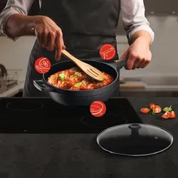 Tefal G61237 Trattoria Pro Schmorpfanne 28 cm mit Deckel - Pfanne mit unbedenklicher Titanium 2x Antihaftversiegelung für langlebige Nutzung und perfekte Bratergebnisse. Ideal für alle Herdarten, inkl. Induktion.