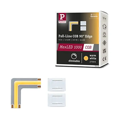 Paulmann 71121 MaxLED 500 LED Strip Full-Line COB Ecke 90° 0,3W 833lm/m 800LEDs/m dimmbar 0m Silber Kunststoff 2700K LED Band erweiterbar