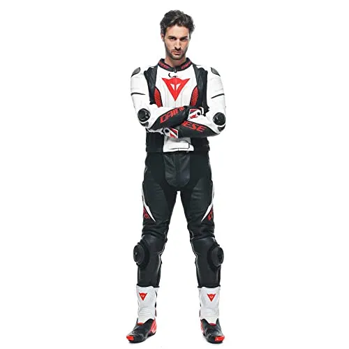 Dainese Laguna Seca 5 Lederkombi 2tlg. - Schwarz/Weiß/Rot - 52 - Kombis & Rennanzüge, aus hochwertigem Tutu-Rindsleder gefertigt für maximalen Schutz und Ergonomie, ideal für sportliches Fahren auf der Straße.