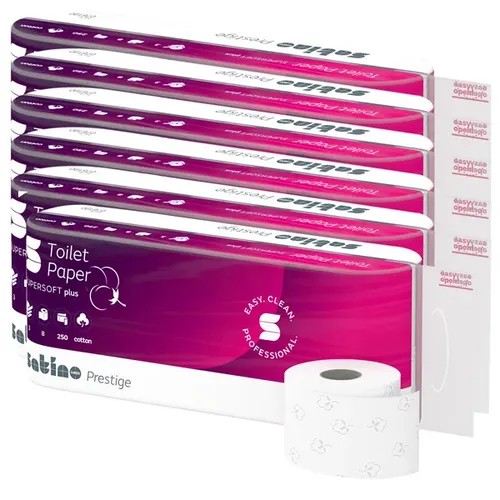 Wepa Satino Prestige Kleinrollen 3-lag. Großpaktet 56 Rollen 56 Rollen/Paket x 250 Blatt, hochweiß, Prägemuster Cotton 076190