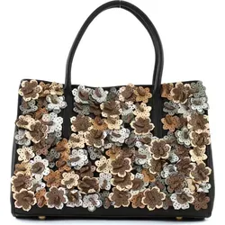 bugatti Handtasche Fiore Shopper Black - Elegante Handtasche aus hochwertigem Leder mit floralem Design, perfekt für besondere Anlässe. Geräumig und funktional mit mehreren Fächern für Karten und persönliche Gegenstände.