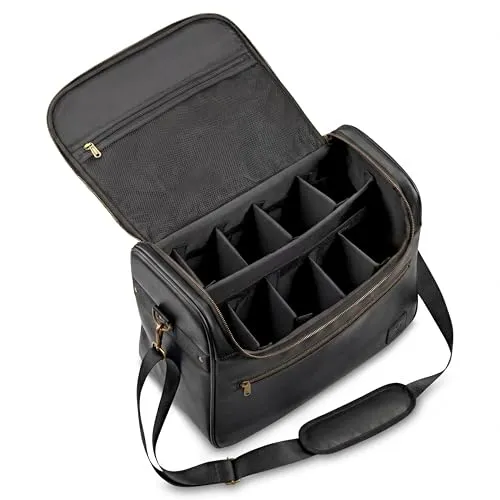 Equimour Putztasche Pferd – Robuste & Wasserabweisende Putzbox aus veganem Leder – Viel Stauraum & Flexible Klett-Fächer – mit Tragegurt – Pferdezubehör für Stall & Turnier (Schwarz, Gold)
