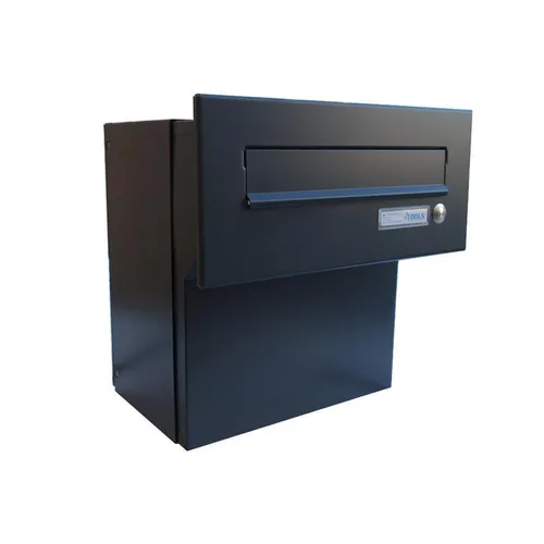 Letterbox24 F-042 Durchwurfbriefkasten mit Klingeltaster - Mauerdurchwurfbriefkasten in tiefschwarz oder anthrazit, ideale Lösung für dicke Mauern mit variablem Volumen bis 39,6 Litern und vandalismussicheren Klingeltastern.