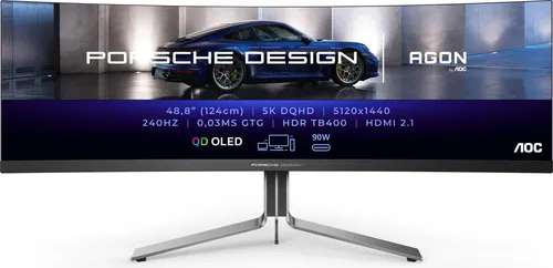 AOC PD49 - 49 Zoll DQHD Curved Gaming Monitor - Erlebe Gaming neu mit dem AOC PD49: 240 Hz Bildwiederholrate, HDR400 und ergonomische Anpassungsmöglichkeiten für stundenlangen Spielspaß ohne Augenermüdung.