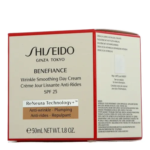 Shiseido Benefiance Wrinkle Smoothing Gesichtscreme SPF 25 - 50 ml - Tagespflege für reife, trockene und empfindliche Haut mit innovativer ReNeura Technology+ für verbesserte Wirkstoffaufnahme und sichtbare Reduktion von Falten. SPF 25 schützt zuverlässig vor UV-Strahlung.