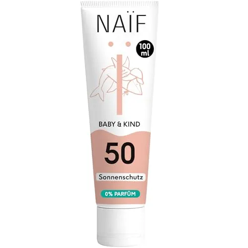 Naïf - Sonnencreme auf mineralischer Basis - für Baby & Kind - 0% Parfüm - LSF 50 - UVA und UVB Schutz - Wasserresistent - Dermatologisch getestet - Ohne Mikroplastik - 100ml