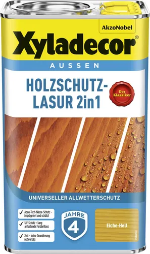 Xyladecor Holzschutzlasur 2,5 L eiche hell 2in1 - Lacke, schützt Holz effektiv und verleiht eine attraktive, natürliche Optik in hellen Eiche-Tönen.