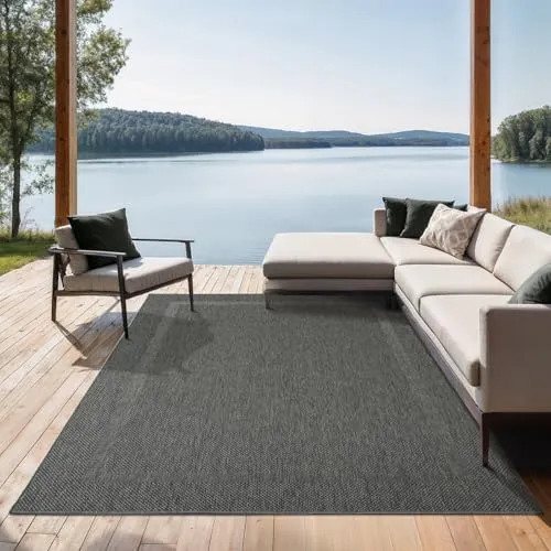 the carpet Mistra – Outdoor Teppich, Wetterfest, UV-beständig & pflegeleicht, für Balkon, Terrasse & Garten, auch für Wohnzimmer & Schlafzimmer geeignet, Anthrazit Bordüre, 200 x 280 cm