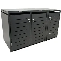 DEGAMO Mülltonnenbox KÖLN - 3-er Mülltonnenhaus für 3x 120/240 Liter Tonnen, robust aus verzinktem Stahl in anthrazit, abschließbar mit Gasdruckdämpfer