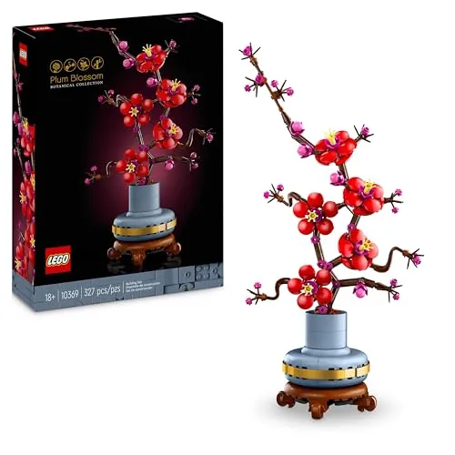 LEGO Pflaumenblüte (10369) - LEGO Botanicals Konstruktionsspielsteine, 327 Teile, detaillierte Blume in rot und magenta für kreative Bauprojekte und entspannende Dekoration