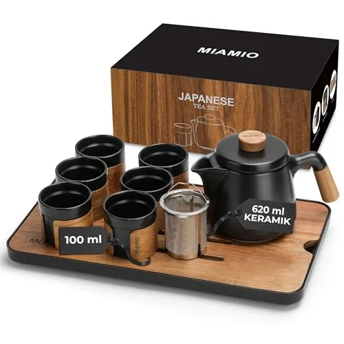 MiaMio Teeservice Japanisches Teeset 6 x 100ml - Elegantes Teeservice mit traditionellen Teebechern in Schwarz, ideal für Teeliebhaber und stilvolle Anlässe.
