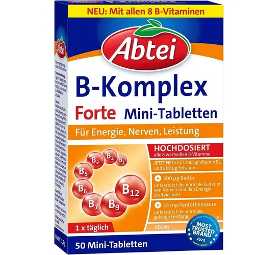 Abtei Vitamin B Komplex Forte – Hochdosiert für Energie & Nerven, 50 Mini-Dragee
