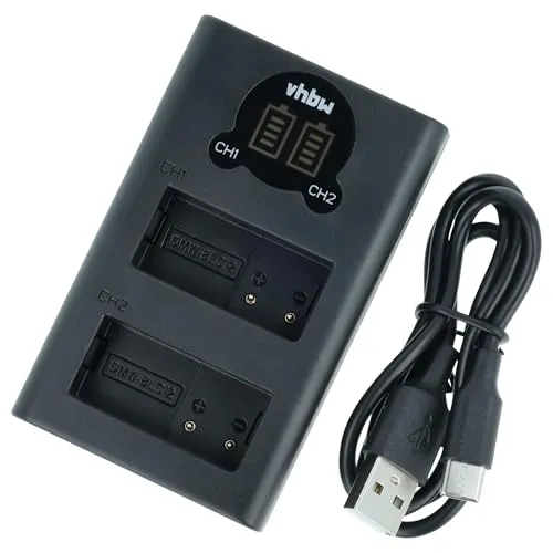 vhbw Dual Micro-USB + USB-C Ladegerät kompatibel mit Panasonic Lumix DMC-GX8, DMC-GH2S, DMC-GH2KS Kamera - Ladeschale + USB-C Kabel Ladeanzeige