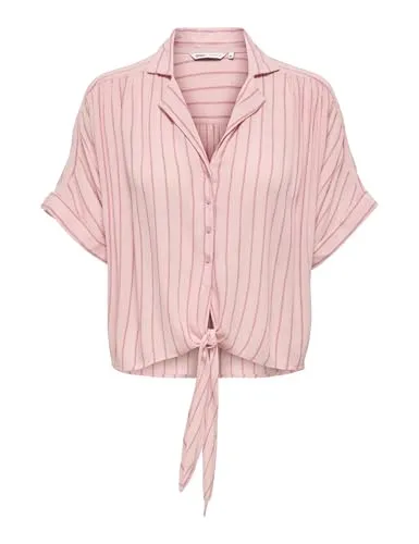 ONLY Kurzarmbluse ONLPAULA LIFE S/S TIE SHIRT WVN NOOS – Modische Viskosebluse in Rosa - Stilvolle Kurzarmbluse aus 100% Viskose, pflegeleicht und kühlend. Ideal für sommerliche Outfits. Regular Fit und modischer V-Ausschnitt sorgen für einen lässigen Look.