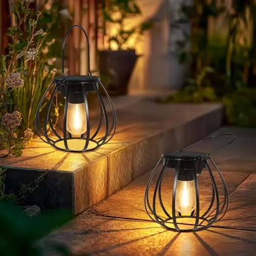 Dehobo Solarlampen für Außen Hängend/Stehend 2 Stück - Solar Lampions Außen Wetterfest - Solar Laternen mit LED Glühbirne Warmweiss für Gartendeko, Balkon, Terassendeko, Camping Lampe