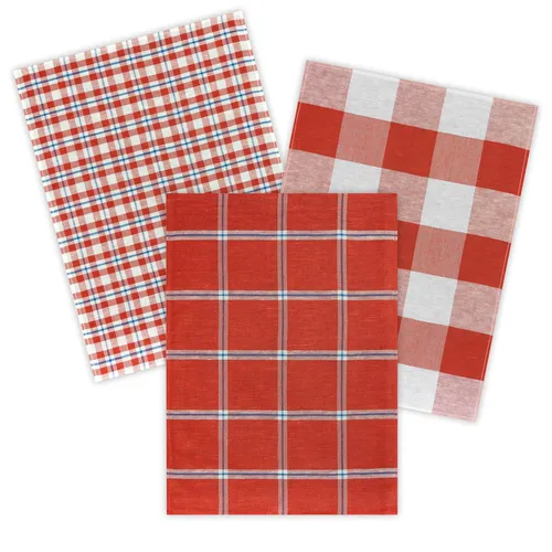 KRACHT 3er Pack Geschirrtücher Serie Landhaus Karo Halbleinen rot 50x70cm NEU