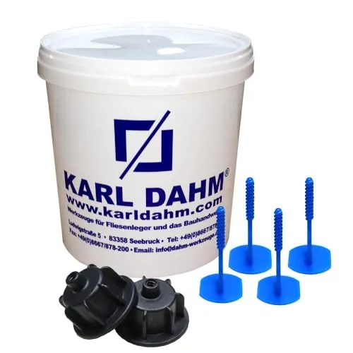 Karl Dahm Nivelliersystem Set für Terrassen - Stütze für Außenbereich, ideal für Fliesenverlegung mit Materialstärken von 10mm bis 30mm, verhindert Kippen und minimiert Aufwand.