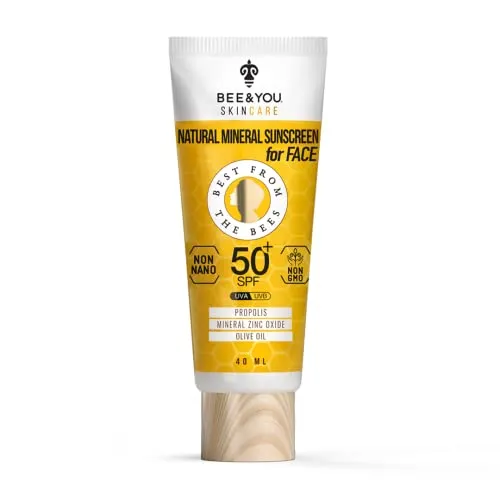 Bee and You UV Klare Gesichtssonnencreme, Breitband-Lichtschutzfaktor 50 für empfindliche oder zu Akne neigende Haut, mineralbasierte Formel mit Zinkoxid & Bienenpropolis, 100% natürlich, 40 ml