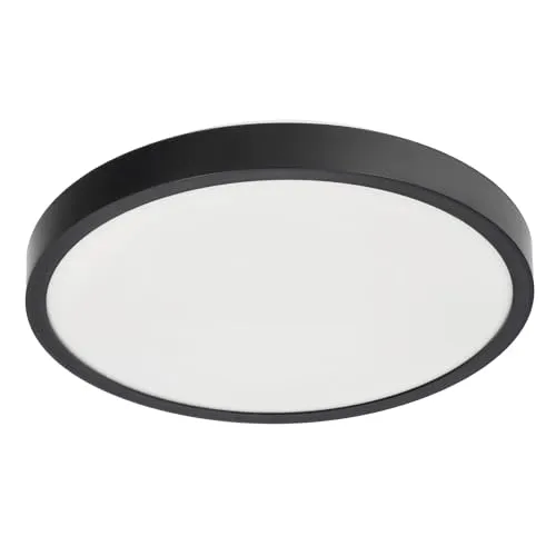 EDO, Deckenlampe LED Deckenleuchte Flach PERETI LED 18W Schwarzer Ring 29,5cm, 4000K Neutralweiß, 1800lm, badezimmer lampe,ceiling light, plafondlamp, led deckenleuchte IP44, EDO777609