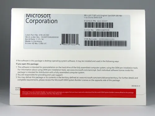 Windows 7 Ultimate 32-Bit SP1 - Vollversion, englisch, neu - Betriebssysteme, bietet umfassende Funktionen und hohe Kompatibilität für Ihre PC-Anwendungen.