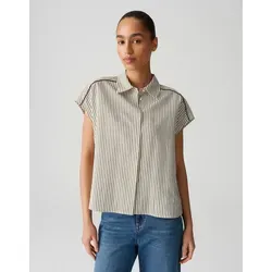 OPUS Damen Kurzarmbluse FAMELLA | Nachhaltige Streifenbluse in Olive Leaf - Damenblusen aus hochwertigem Viskosemix für angenehmen Tragekomfort und stilvolles Design. Ideal für einen femininen, casual Look.