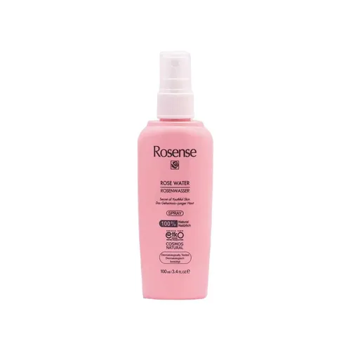 Rosense Rosenwasser Spray 100 ml – Natürliche Gesichtspflege - Erfrischendes Rosenwasser Spray aus 100 % Rosa damascena für eine sanfte Pflege. Vegan, ohne synthetische Zusätze, ideal zur Anwendung als Toner oder Make-up-Fixierung.
