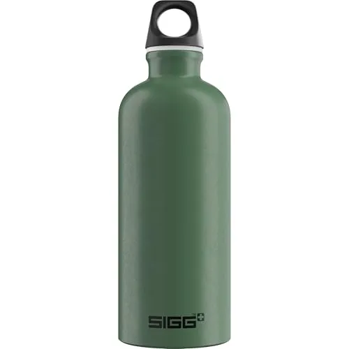 Sigg - Alu Trinkflasche - Traveller Leaf Green - Swiss Made - Klimaneutral Zertifiziert - Für Kohlensäurehaltige Getränke Geeignet - Auslaufsicher - Federleicht - BPA-frei - Outdoor - Grün - 0,6L