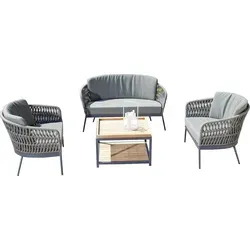 Sonnenpartner 4-teilige Lounge-Sitzgruppe Advokat & Square mit Tisch Aluminium mit Teakholz/Polyrope grau Loungegruppe - Grau