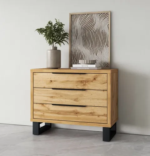 Home affaire Schubkastenkommode Bronne, 99,5x83x45cm - Kommode mit 3 Schubladen, Metallgriffen und stabilen Kufenfüßen. Ideal für zusätzlichen Stauraum im modernen Zuhause.