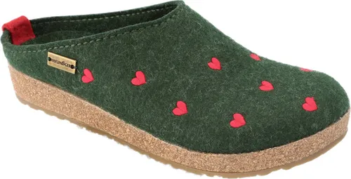 HAFLINGER Couricini Hausschuhe für Damen, grün, Größe 35 - Damen-Hausschuhe aus hochwertigem Textil, mit runder Spitze und flachem Absatz, ideal für gemütliche Stunden zu Hause.