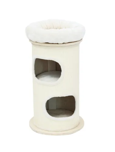 PetRhein Kratztonne Bamboo Tower L - Beige - Der geräumige Bamboo Tower L bietet Katzen zwei gemütliche Höhlen und eine komfortable Liegefläche. Mit seiner kompakten Grundfläche passt er ideal in kleine Wohnungen und sorgt für viel Kletter- und Spielspaß!