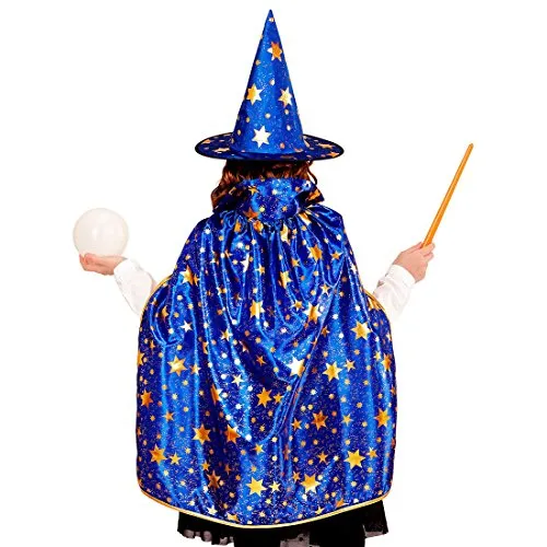Amakando Magier Umhang mit Hut Hexer Kinderkostüm Hogwards Faschingskostüm Zauberin Verkleidung Halloween Outfit Jungen Zauberer Kostüm Set Kinder