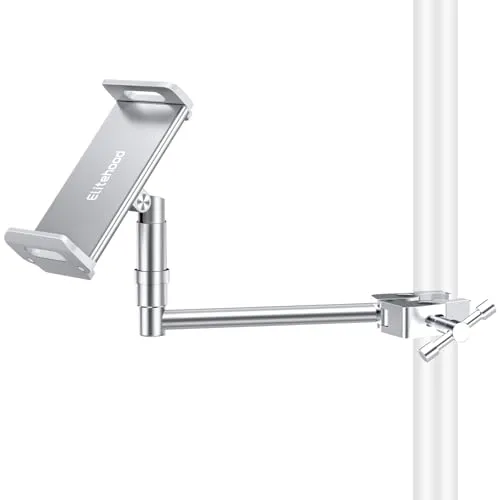 elitehood Aluminium iPad Halterung Mikrofonständer, Seite Tablet Halter Mic Ständer, Verstellbarer 360° Drehbar Tablethalter Mikrofon Ständer mit iPad Pro 12.9, Air, Mini, Mehr 4-12.9”Geräte - Silber