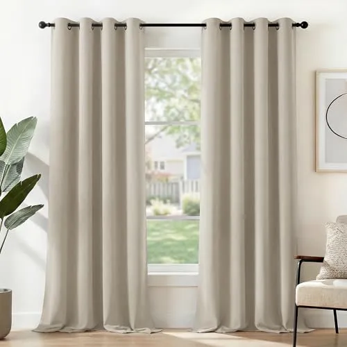 Deconovo Verdunkelungsvorhang Ösen Gardine Wohnzimmer 2er Set H 229 x B 117 cm Hellbeige, Curtains for Living Room