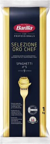 Barilla Selezione Oro Chef Spaghetti n.5 - 1kg Hartweizengrieß Pasta - Nudeln mit 100% italienischem Getreide, perfekt für vielseitige Gerichte. Genieße die Qualität und den hohen Proteingehalt für ein optimales Kochen.