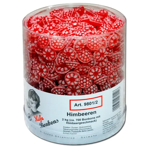 Küfa Himbeeren Bonbons 2 kg - Hartkaramellen & Hartbonbons mit fruchtigem Himbeergeschmack, ideal für Süßigkeitenliebhaber und Partys, in praktischer Dose