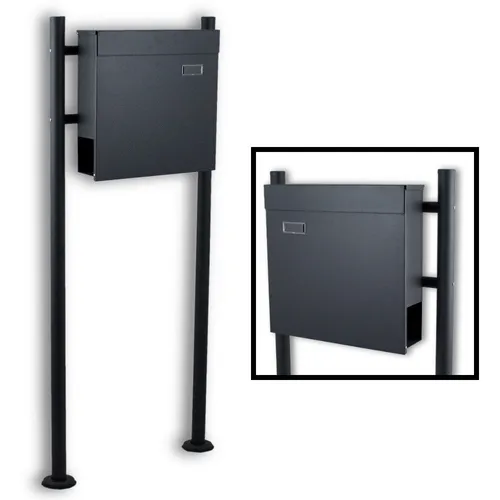 Standbriefkasten MS-16153 mit Zeitungsfach - Moderner Briefkasten mit integriertem Zeitungsfach, abschließbar und ideal für privat oder kommerziell. Robustes Metall, mattes Finish und inklusive Ersatzschlüssel.