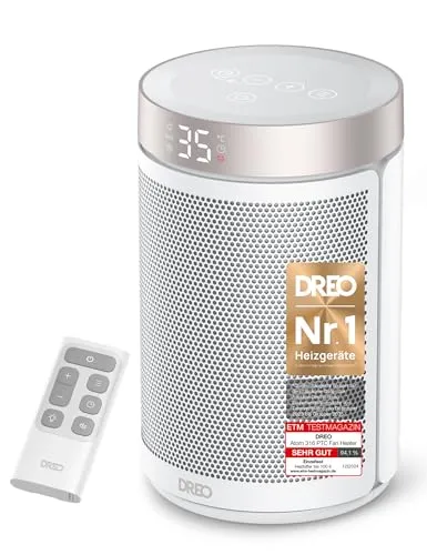 Dreo Energiesparender Heizlüfter 1500W - Leiser Heizlüfter mit 34 dB, 3 Heizmodi und präzisem Thermostat. Ideal für gemütliche Wärme in Schlafzimmern, sicher mit Überhitzungs- und Kippschutz.