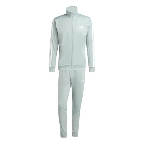 adidas Herren SPORTSWEAR BASIC 3 STRIPES TRICOT TRACKSUIT - Stylischer Trainingsanzug in Wonder Sage, ideal für Sport und Freizeit. Bequeme Passform mit praktischen Taschen und elastischem Bund für optimalen Tragekomfort.