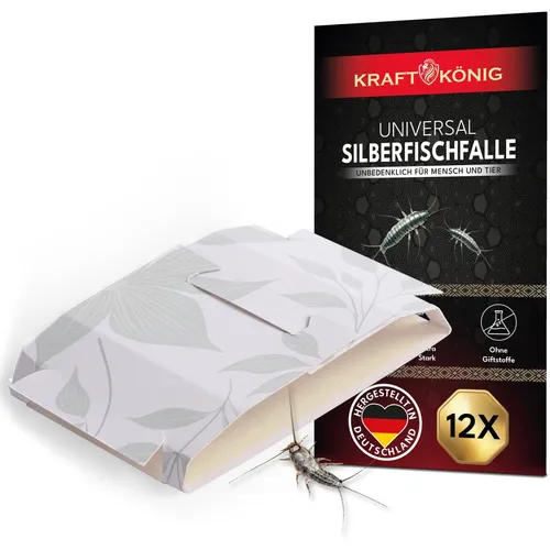 KRAFTKÖNIG Silberfischfalle 12 Stück Effektiv gegen Silberfische & Papierfische