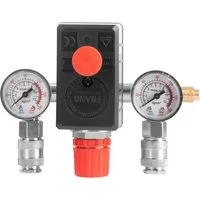 STAHLWERK Druckschalter DE-20 ST mit Manometer und Schnellkupplungen - Präziser Druckschalter für Kompressoren mit 0-8 bar Druckbereich. Integriertes Manometer und zwei Schnellkupplungen für einfache Handhabung. Optimal für Industrie, Handwerk und DIY-Projekte.