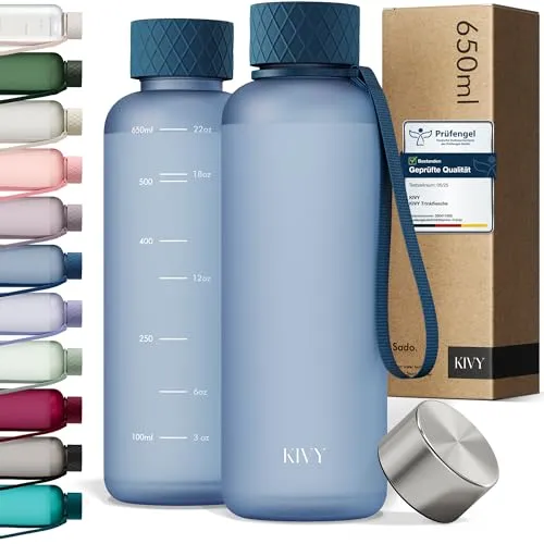 KIVY Trinkflasche 650ml [BPA FREI] Auslaufsicher & Spülmaschinenfest - Wasserflasche für Kinder & Erwachsene - Water Bottle Small - Trinkflasche Klein - Tritan Flasche für Kohlensäure geeignet