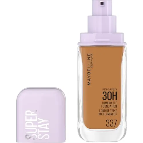 Maybelline New York Super Stay Lumi Matte Foundation, Langanhaltendes Make-up für 30H Halt, Mattes Finish mit Strahlkraft, Air-Flex Technologie für leichtes Tragegefühl, Nr. 337, 35ml